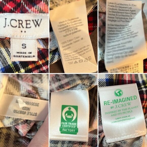 J.Crew Factory Plaid Printed Tissue Turtleneck Red Marine Salt Multi S NWOT - Picture 10 of 11